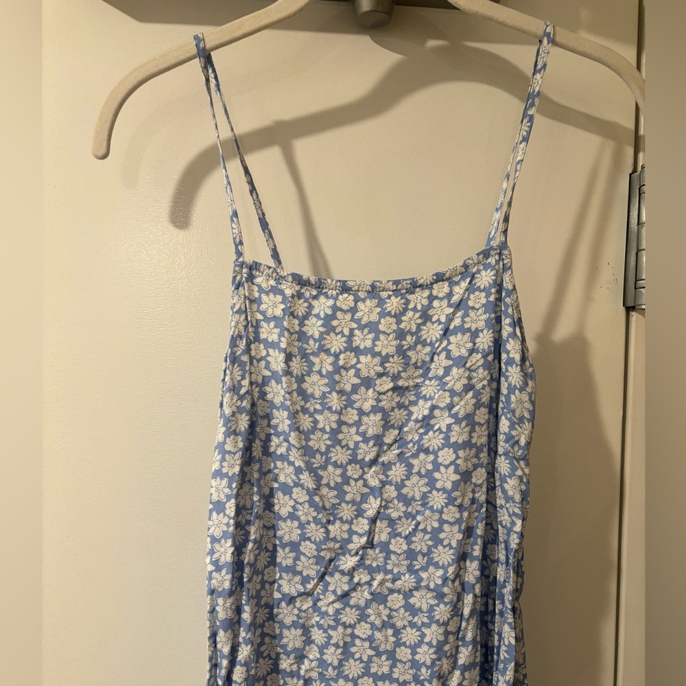 Blue & White Flower Pattern MIDI Dress